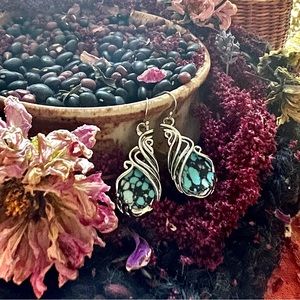 Faux Gem Earrings Silver and Teal